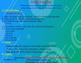 THÔNG BÁO TUYỂN DỤNG THÁNG 12/2020